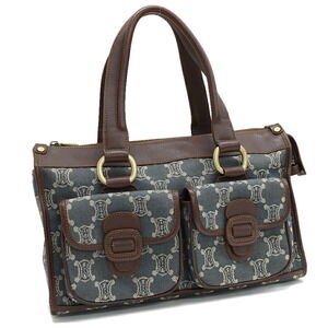 Celine Macadam Handbag Brown Indigo Denim